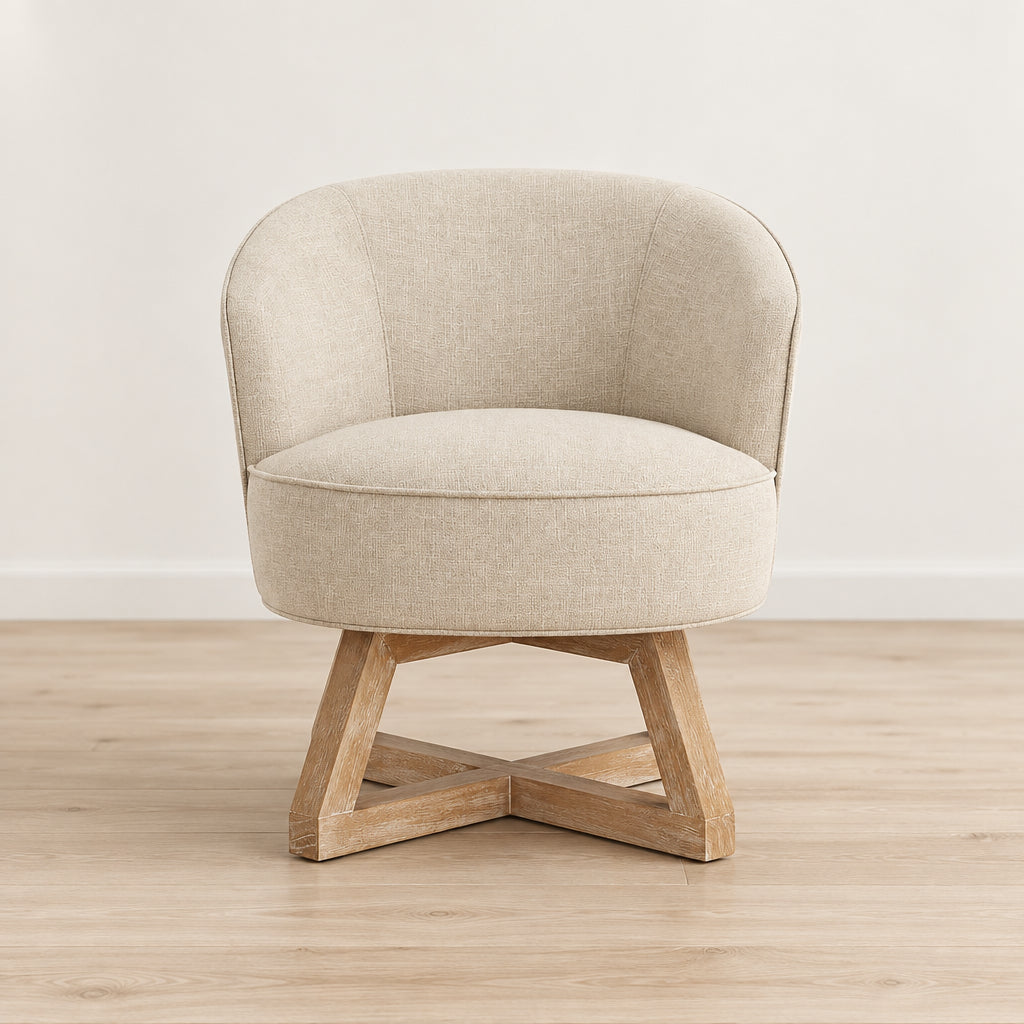 Beige Modern 27 Linen Swivel Barrel Chair