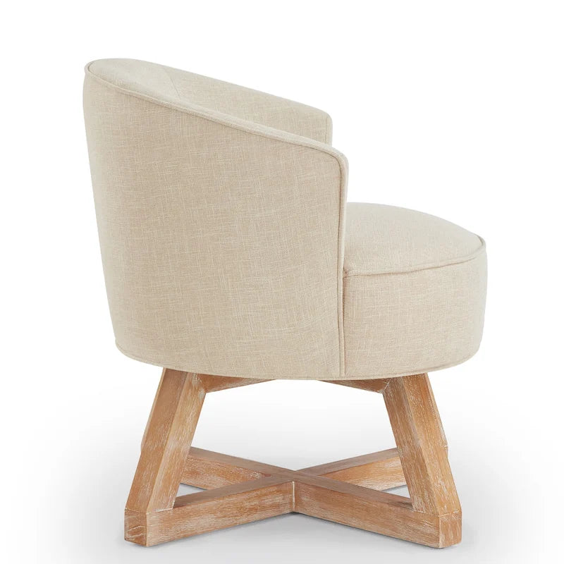 Beige Modern 27 Linen Swivel Barrel Chair