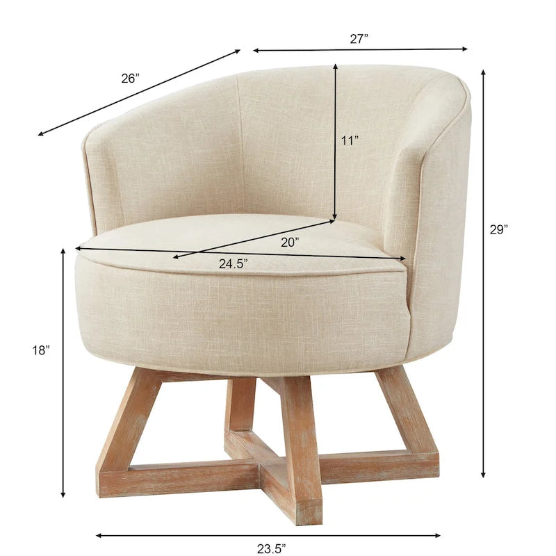 Beige Modern 27 Linen Swivel Barrel Chair