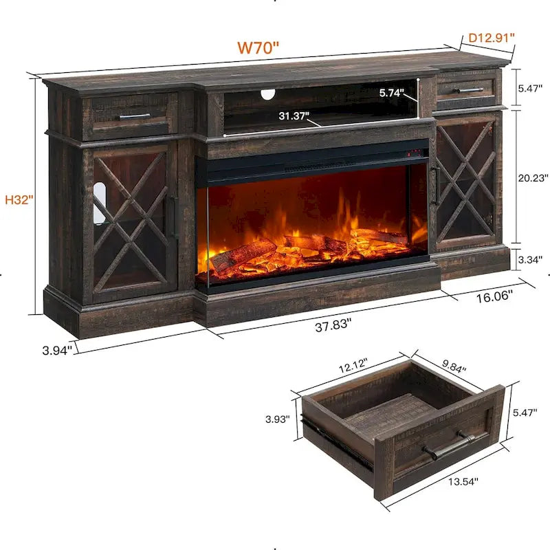 Fireplace TV Stand for 80 Inch TV, Entertainment Center,Media Console