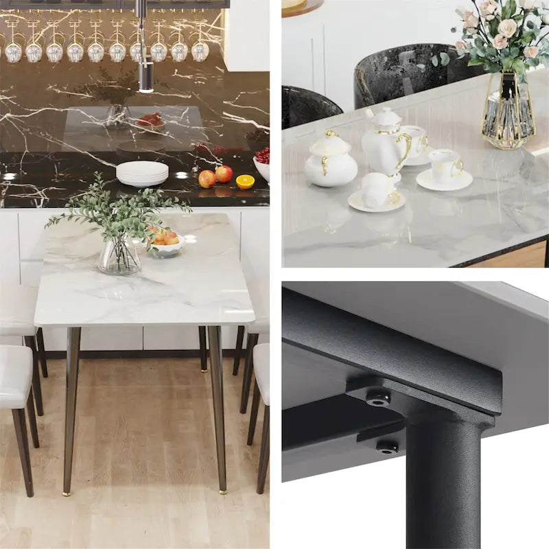 Modern Dining Table with Metal Frame Sintered Stone Top Kitchen Table