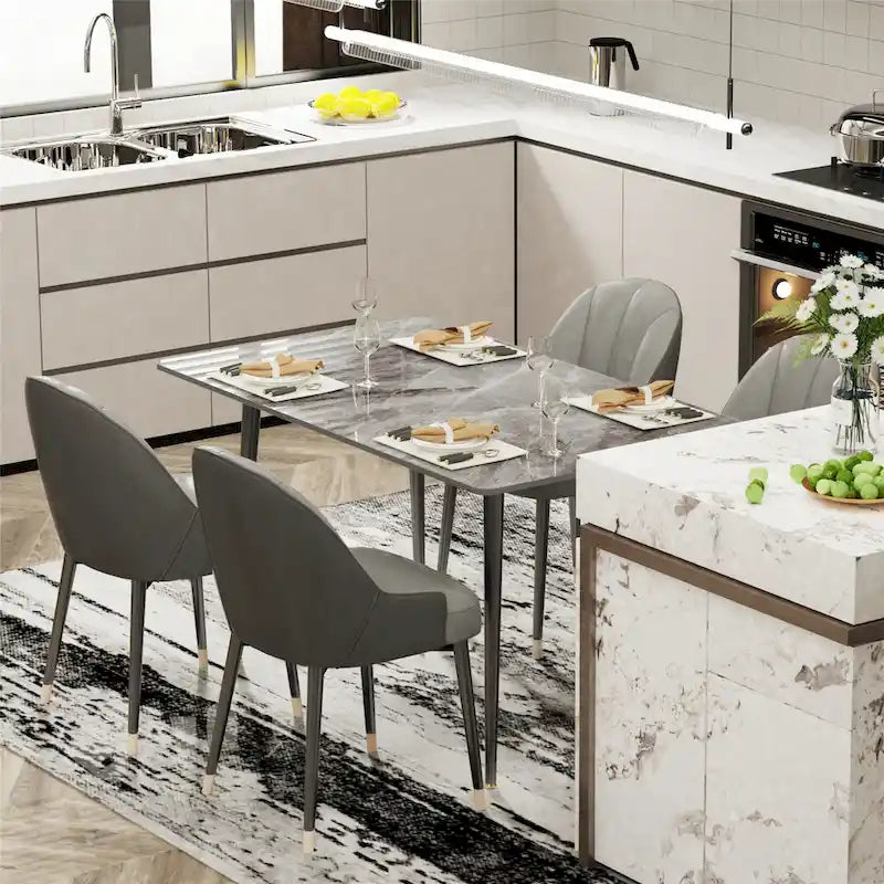 Modern Dining Table with Metal Frame Sintered Stone Top Kitchen Table