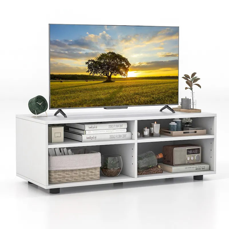 Media Console Entertainment Center 4-Cubby TV Stand Cabinet w/