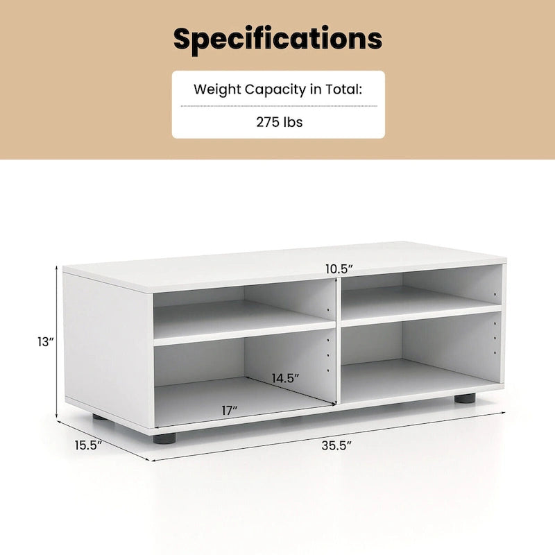 Media Console Entertainment Center 4-Cubby TV Stand Cabinet w/