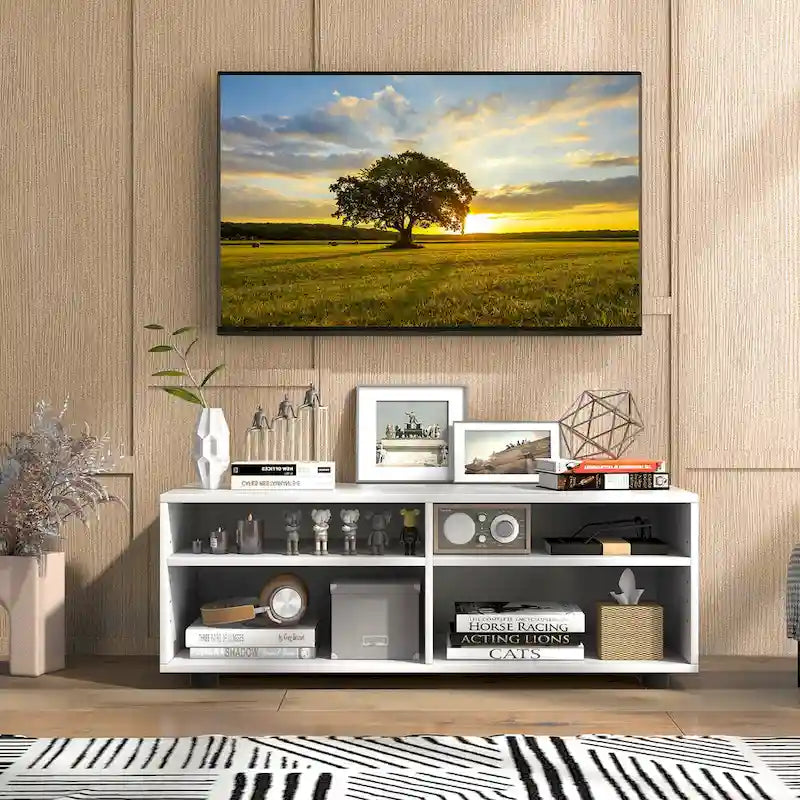 Media Console Entertainment Center 4-Cubby TV Stand Cabinet w/