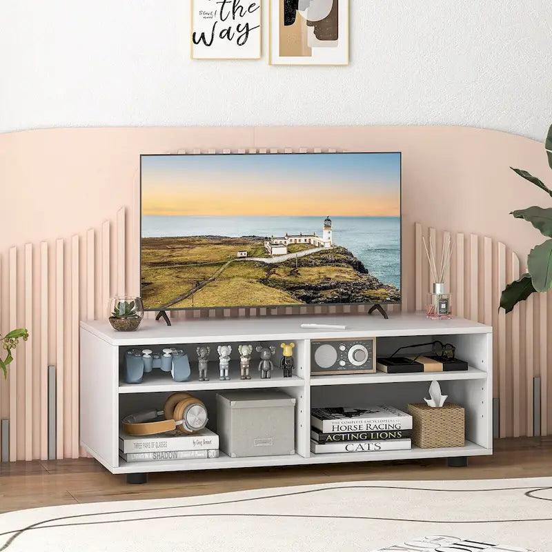 Media Console Entertainment Center 4-Cubby TV Stand Cabinet w/