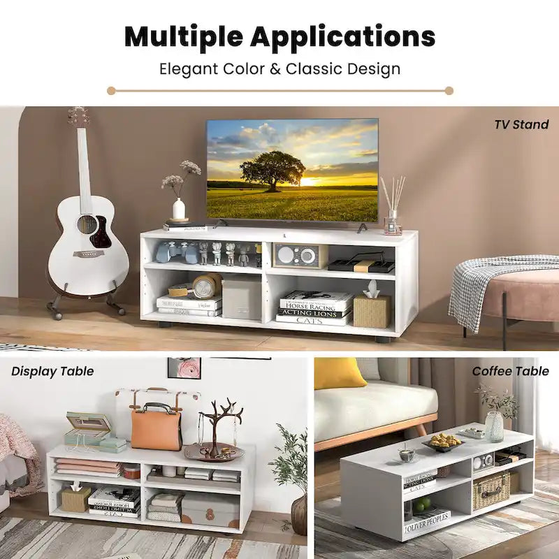 Media Console Entertainment Center 4-Cubby TV Stand Cabinet w/