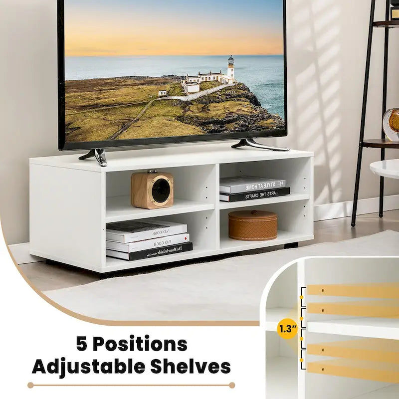 Media Console Entertainment Center 4-Cubby TV Stand Cabinet w/
