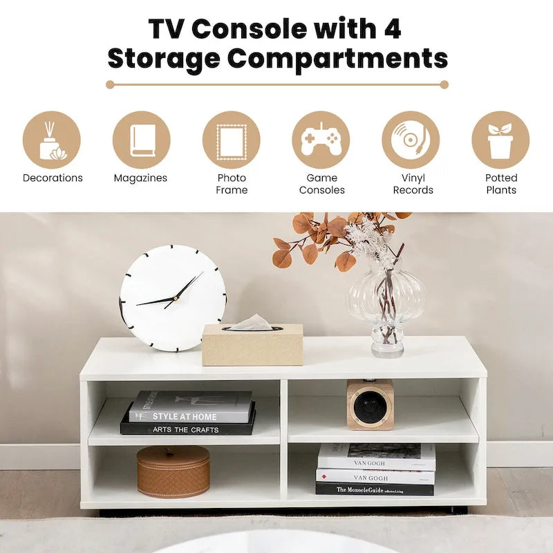 Media Console Entertainment Center 4-Cubby TV Stand Cabinet w/
