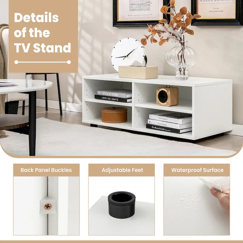 Media Console Entertainment Center 4-Cubby TV Stand Cabinet w/
