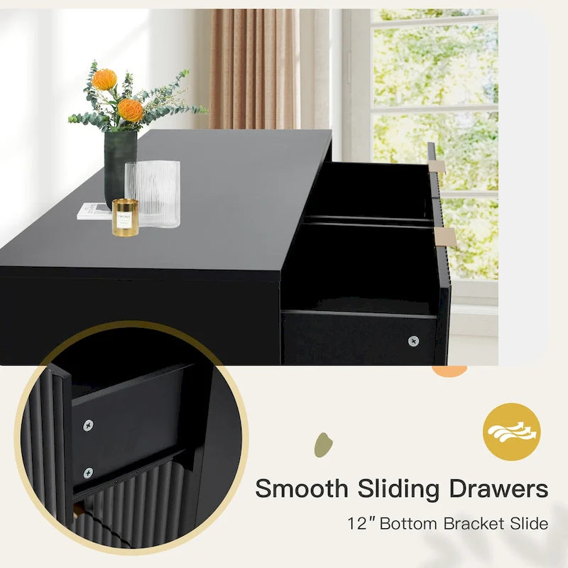 Fluted Dresser 6 Drawer Mid Century Modern Dresser Wide Chest of Drawers with Metal Handles for Bedroom Living Room