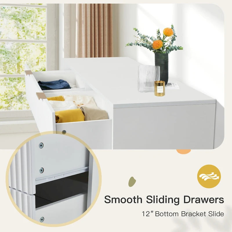 Fluted Dresser 6 Drawer Mid Century Modern Dresser Wide Chest of Drawers with Metal Handles for Bedroom Living Room