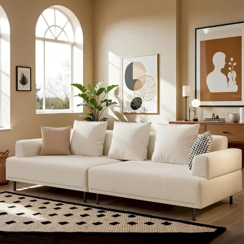 Modern Deep Seat Sofa with Pillows, High Legs, Comfortable Living Room Sofa, Apartment Sofa