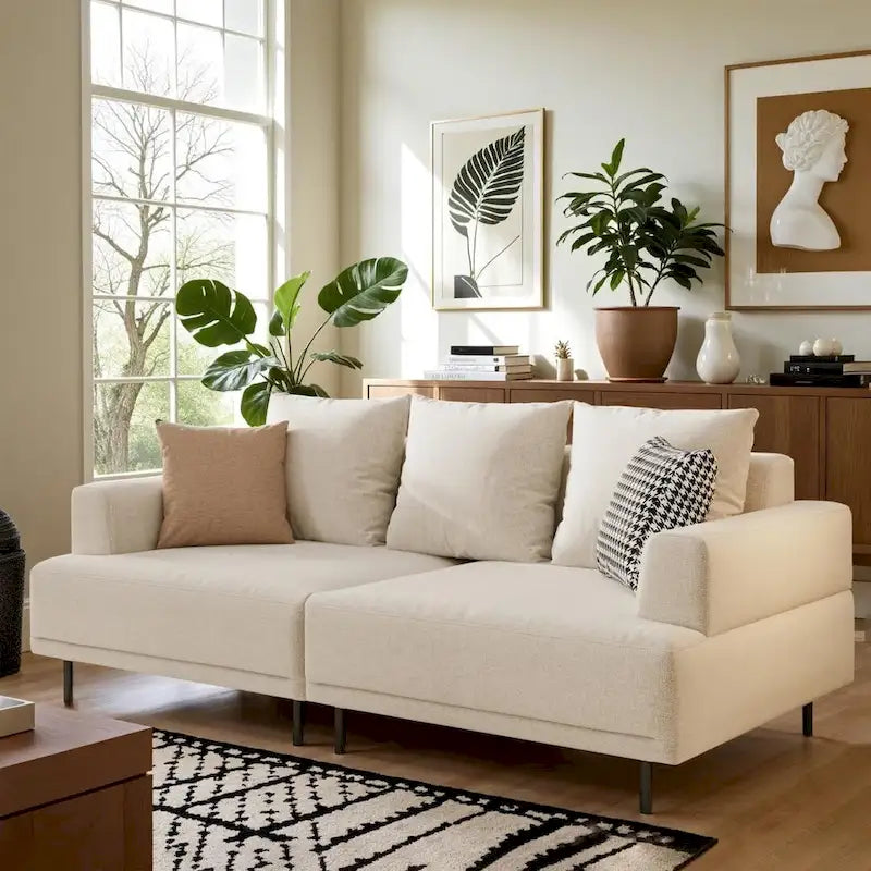 Modern Deep Seat Sofa with Pillows, High Legs, Comfortable Living Room Sofa, Apartment Sofa