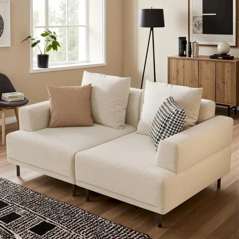 Modern Deep Seat Sofa with Pillows, High Legs, Comfortable Living Room Sofa, Apartment Sofa