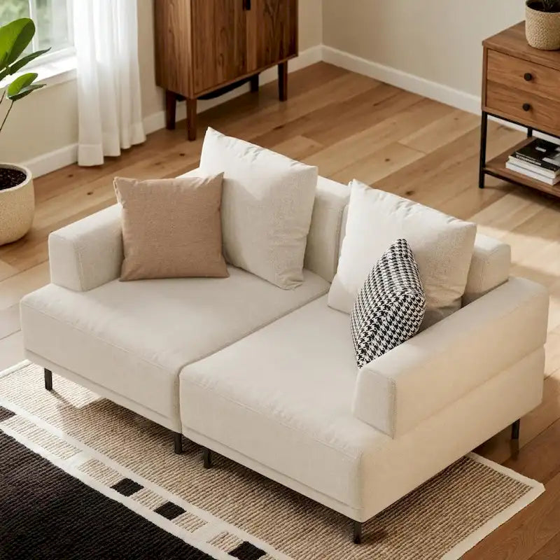 Modern Deep Seat Sofa with Pillows, High Legs, Comfortable Living Room Sofa, Apartment Sofa