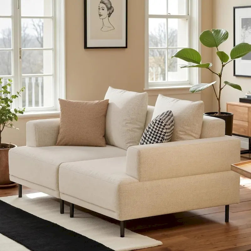 Modern Deep Seat Sofa with Pillows, High Legs, Comfortable Living Room Sofa, Apartment Sofa