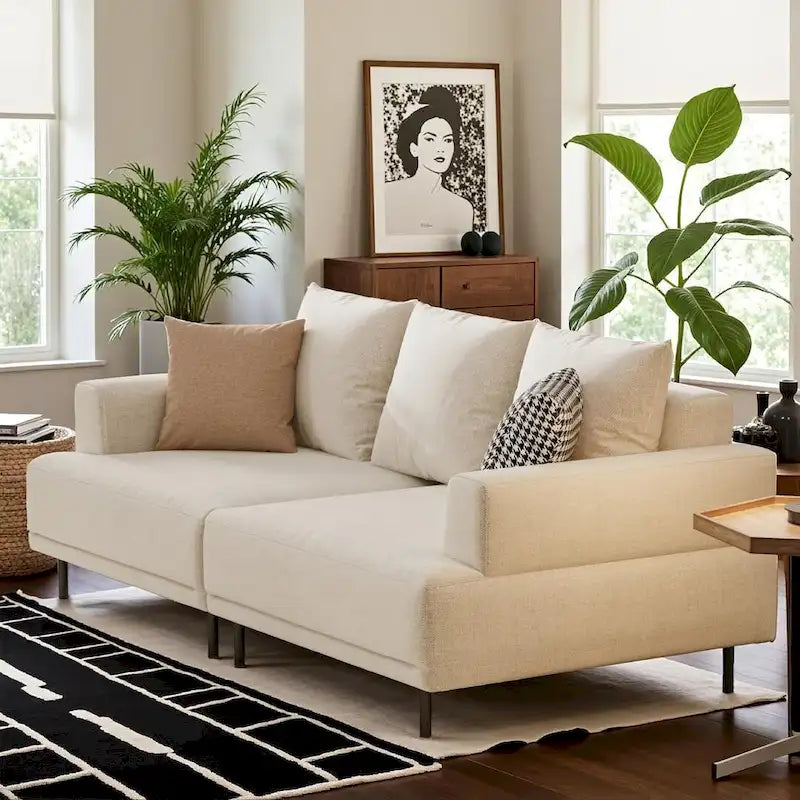 Modern Deep Seat Sofa with Pillows, High Legs, Comfortable Living Room Sofa, Apartment Sofa