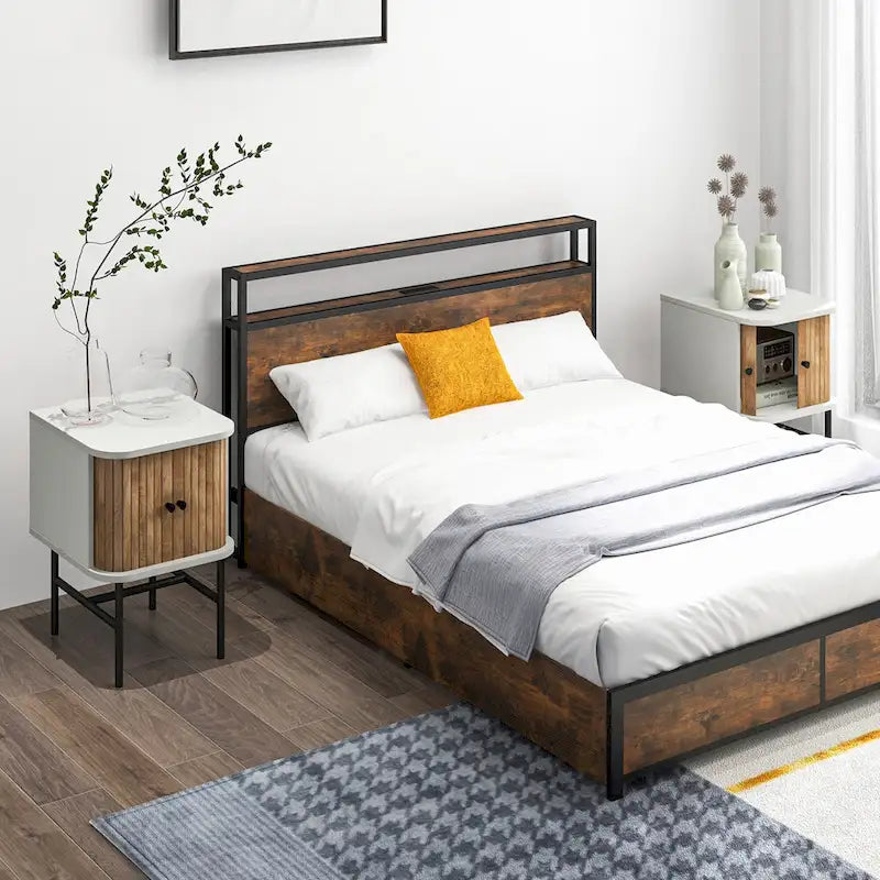 Set of 2 Nightstand Compact Modern End Side Table w/ Sliding