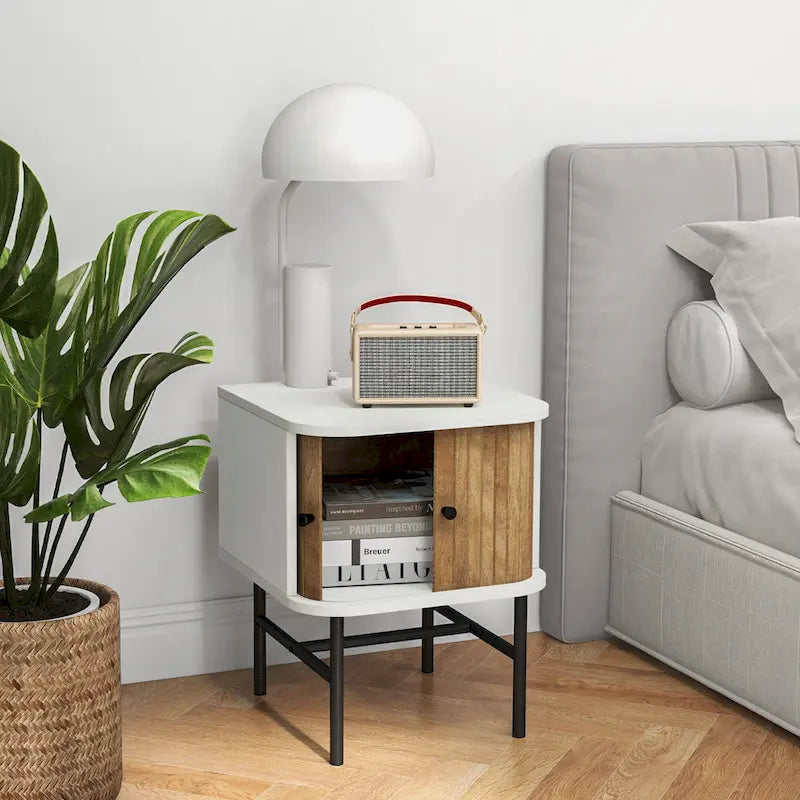 Set of 2 Nightstand Compact Modern End Side Table w/ Sliding