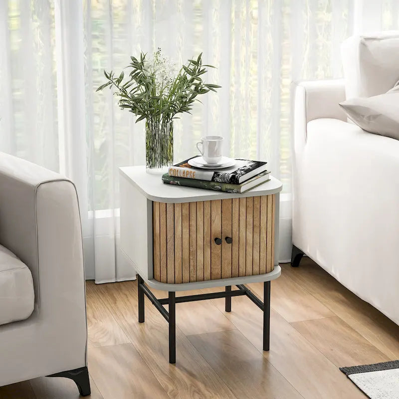 Set of 2 Nightstand Compact Modern End Side Table w/ Sliding