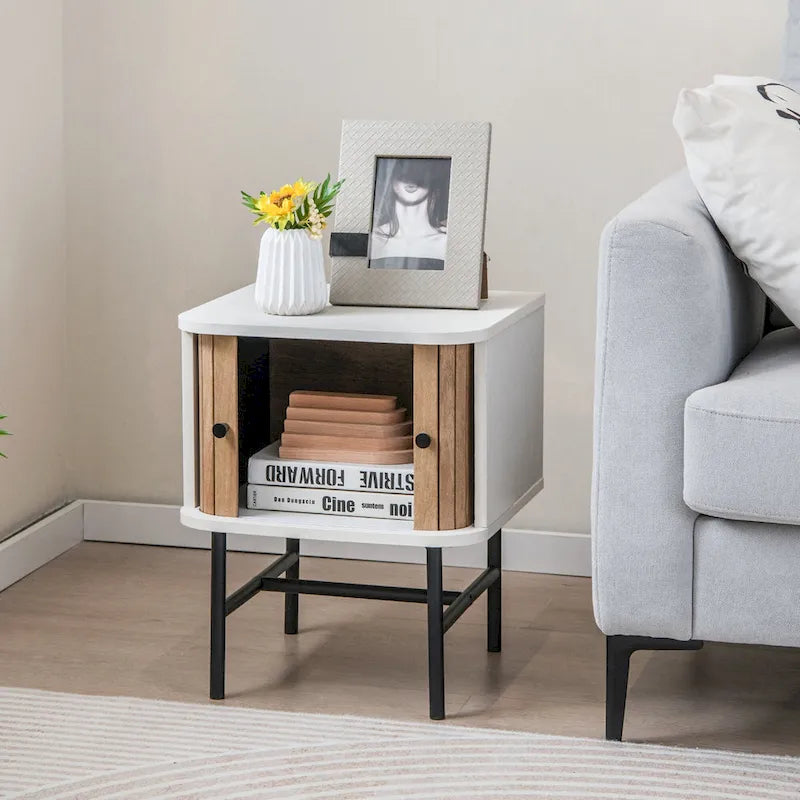 Set of 2 Nightstand Compact Modern End Side Table w/ Sliding
