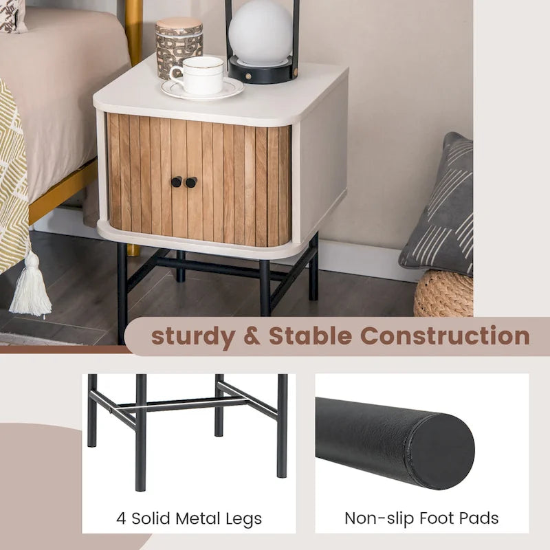 Set of 2 Nightstand Compact Modern End Side Table w/ Sliding