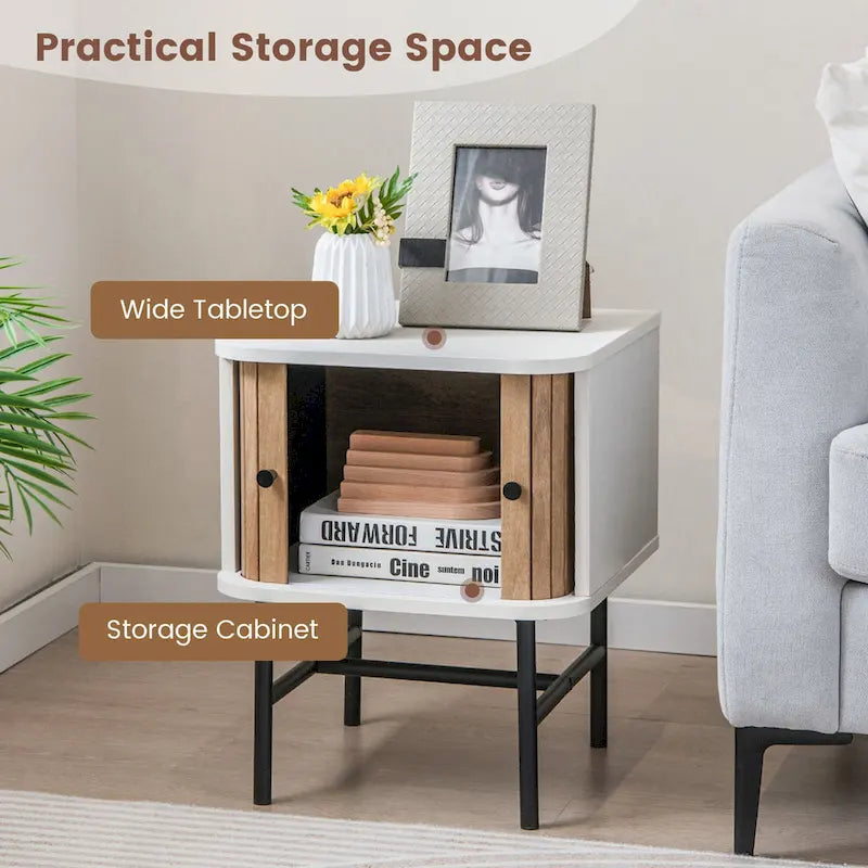 Set of 2 Nightstand Compact Modern End Side Table w/ Sliding