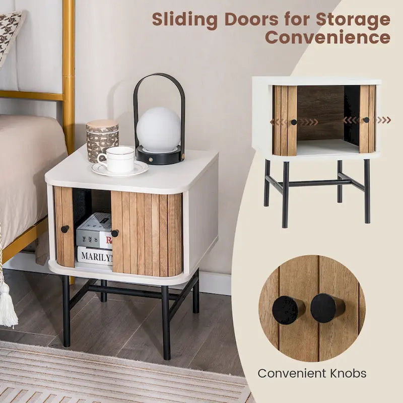 Set of 2 Nightstand Compact Modern End Side Table w/ Sliding
