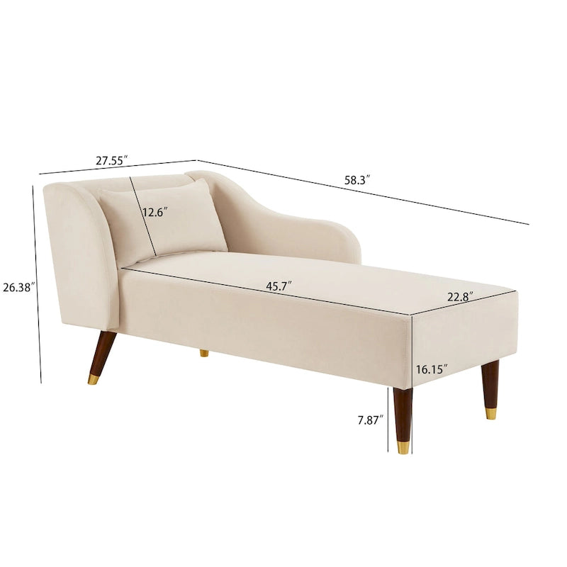Modern Chaise Lounge Chair with Velvet Upholstery - 29.50 x 55.90 x 28.70