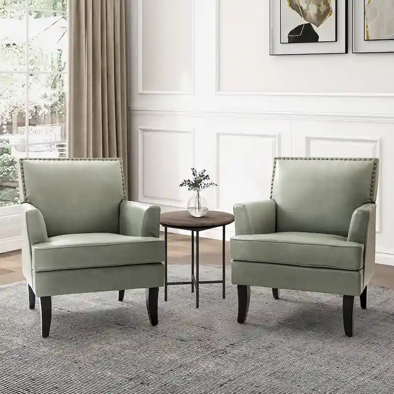 Modern Classic Polyester Accent Chair with Solid Wooden Legs Set of 2 by