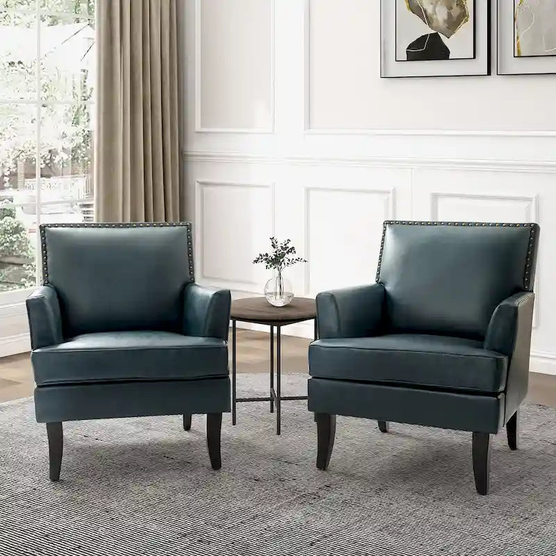 Modern Classic Polyester Accent Chair with Solid Wooden Legs Set of 2 by