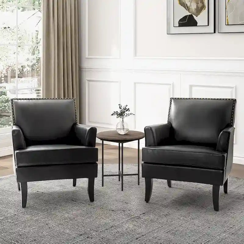 Modern Classic Polyester Accent Chair with Solid Wooden Legs Set of 2 by