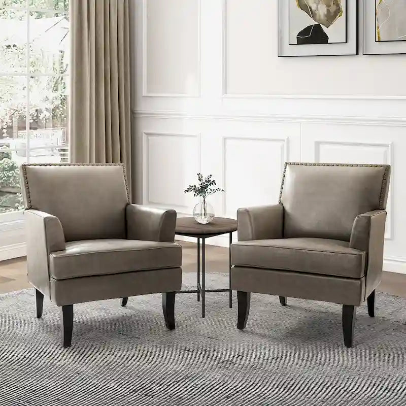 Modern Classic Polyester Accent Chair with Solid Wooden Legs Set of 2 by