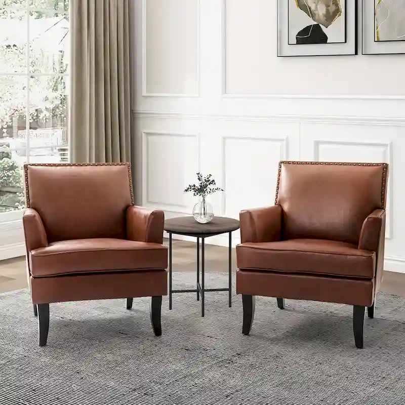 Modern Classic Polyester Accent Chair with Solid Wooden Legs Set of 2 by