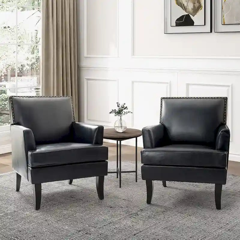 Modern Classic Polyester Accent Chair with Solid Wooden Legs Set of 2 by
