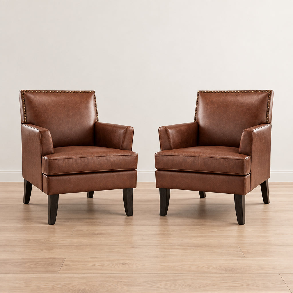 Modern Classic Polyester Accent Chair with Solid Wooden Legs Set of 2 by