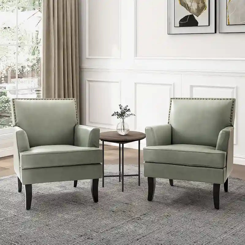 Modern Classic Polyester Accent Chair with Solid Wooden Legs Set of 2 by