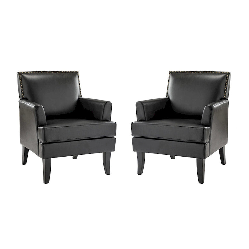 Modern Classic Polyester Accent Chair with Solid Wooden Legs Set of 2 by
