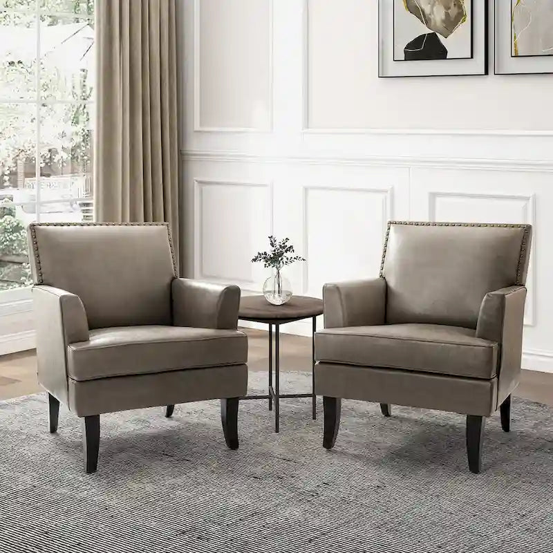 Modern Classic Polyester Accent Chair with Solid Wooden Legs Set of 2 by