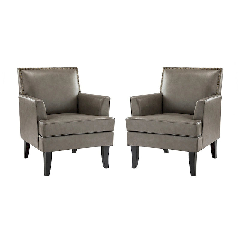 Modern Classic Polyester Accent Chair with Solid Wooden Legs Set of 2 by