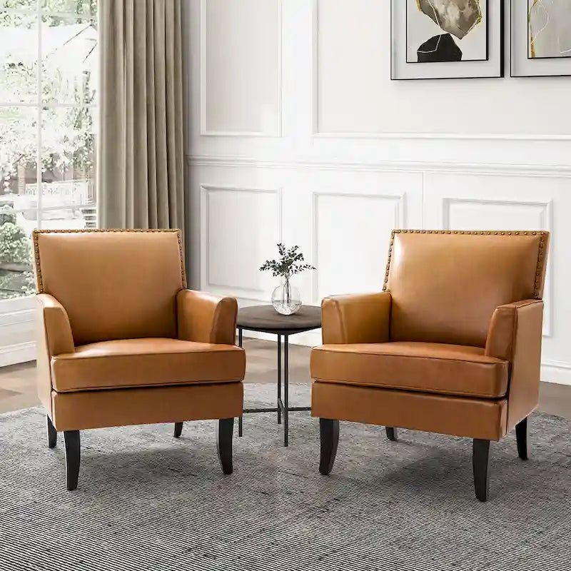 Modern Classic Polyester Accent Chair with Solid Wooden Legs Set of 2 by
