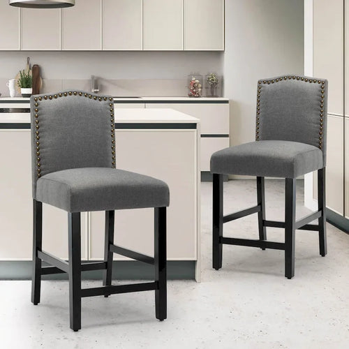24 Inches Fabric Upholstered Nailhead Trim Counter Height Bar stools with Back Set of 2