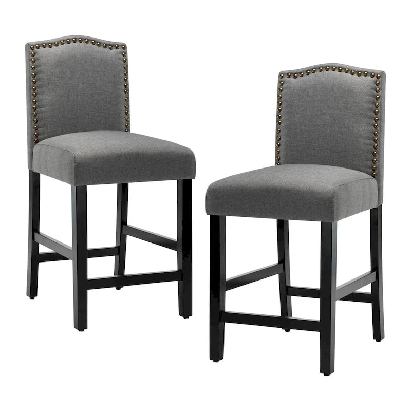 24 Inches Fabric Upholstered Nailhead Trim Counter Height Bar stools with Back Set of 2