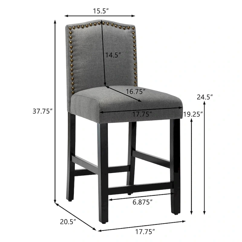 24 Inches Fabric Upholstered Nailhead Trim Counter Height Bar stools with Back Set of 2