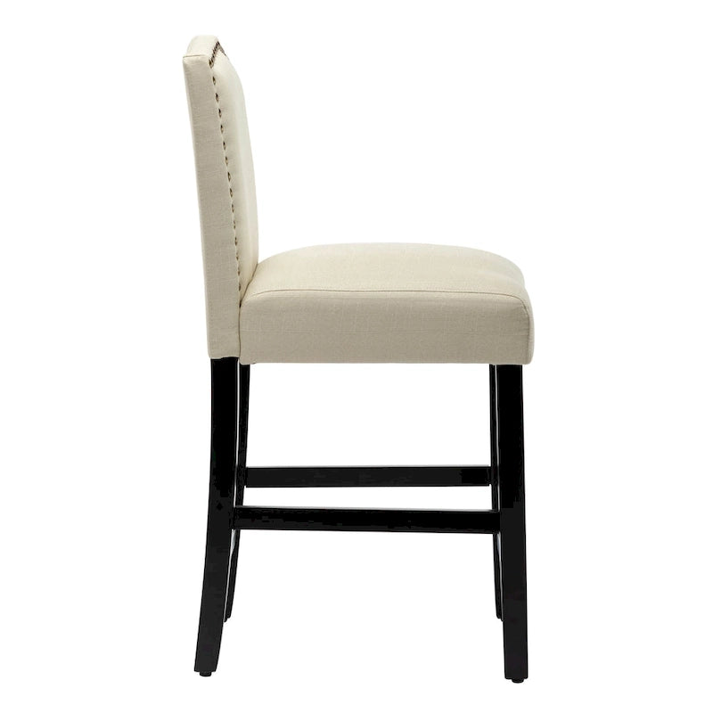 24 Inches Fabric Upholstered Nailhead Trim Counter Height Bar stools with Back Set of 2