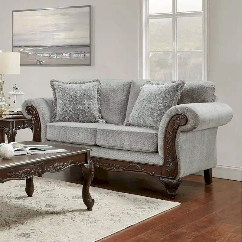 Carved Wood Frame Loveseat