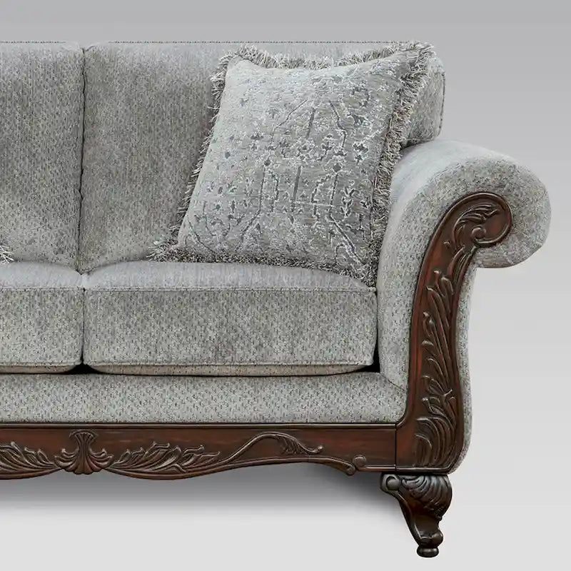 Carved Wood Frame Loveseat