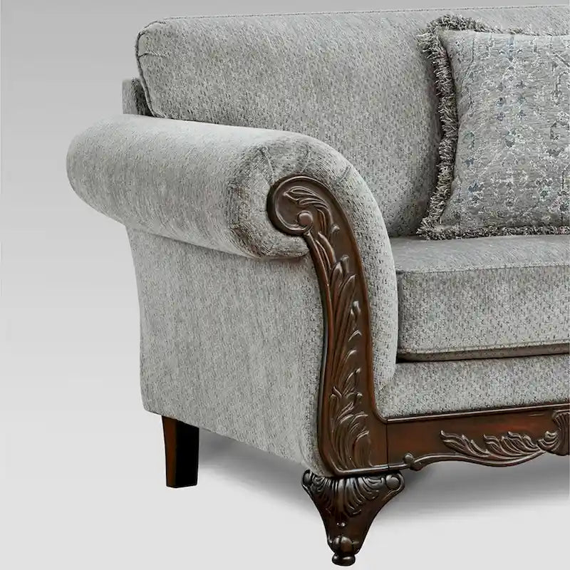 Carved Wood Frame Loveseat