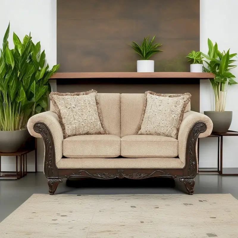 Carved Wood Frame Loveseat